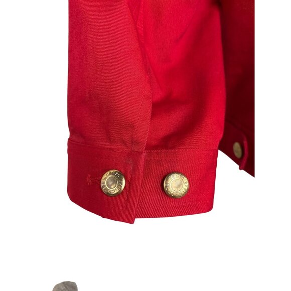 Chaps Red Denim Jacket Womens PM Gold Button Details Cotton Made In Indonesia - Picture 7 of 13